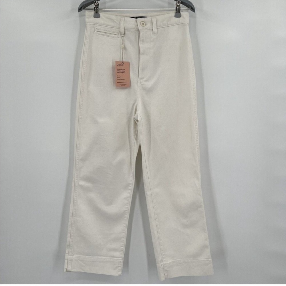 Quince Women's Stretch Cotton Twill Wide-Leg Crop Pants sz 27 Ivory/White NWT